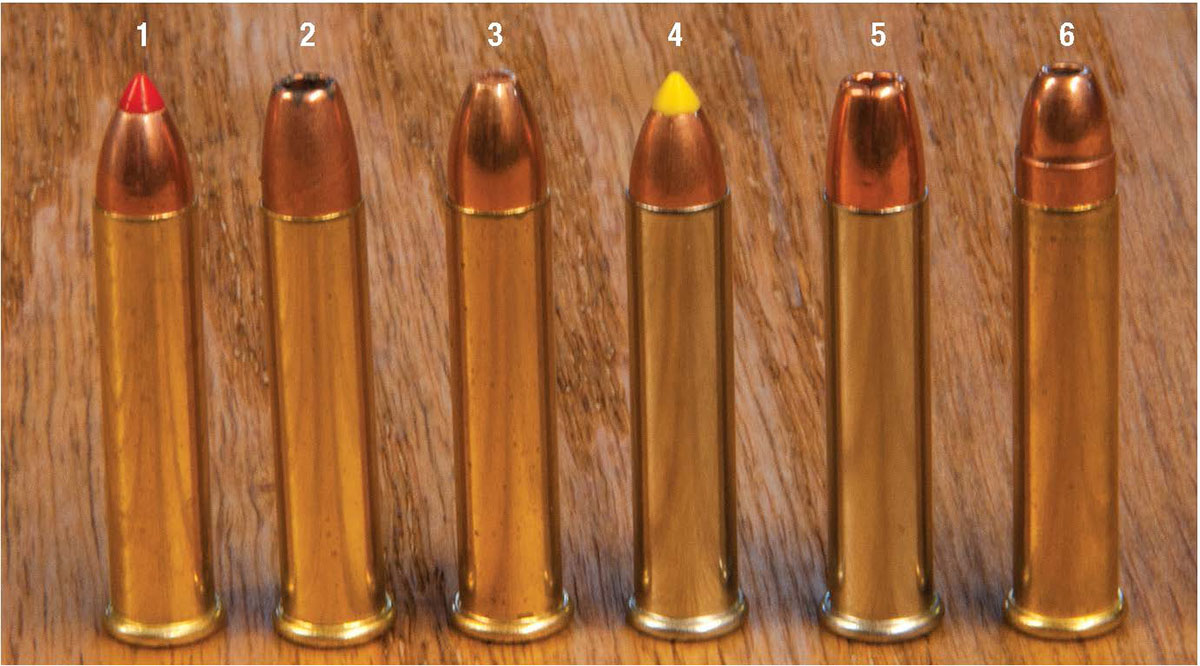 Bullets tested included the (1) Hornady 30-grain V-MAX, (2) Speer 30-grain TNT, (3) Speer 30-grain TNT Green HP, (4) CCI 30-grain VNT, (5) Speer 40-grain Gold Dot HP and a (6) Federal 50-grain jacketed HP.